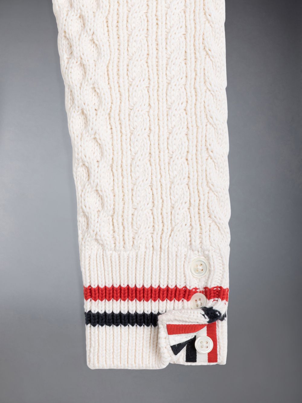 Thom Browne ARAN CABLE CRICKET STRIPE V-NECK Pullover Mädchen Weiß | IME83C91487