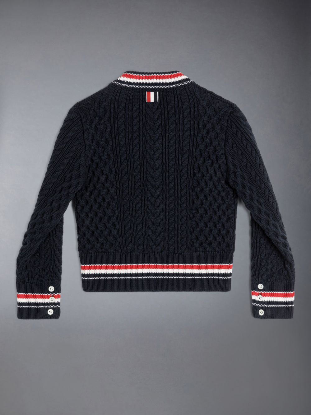 Thom Browne ARAN CABLE CRICKET STRIPE V-NECK Pullover Mädchen Blau | FQH03N98709