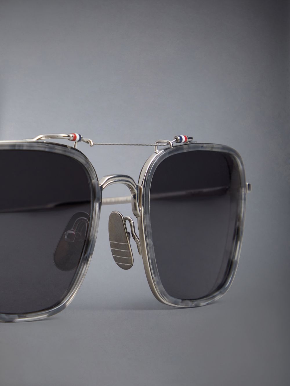 Thom Browne Acetate And Titanium Rectangular Aviator Sonnenbrille Damen Grau | QIH28R97470