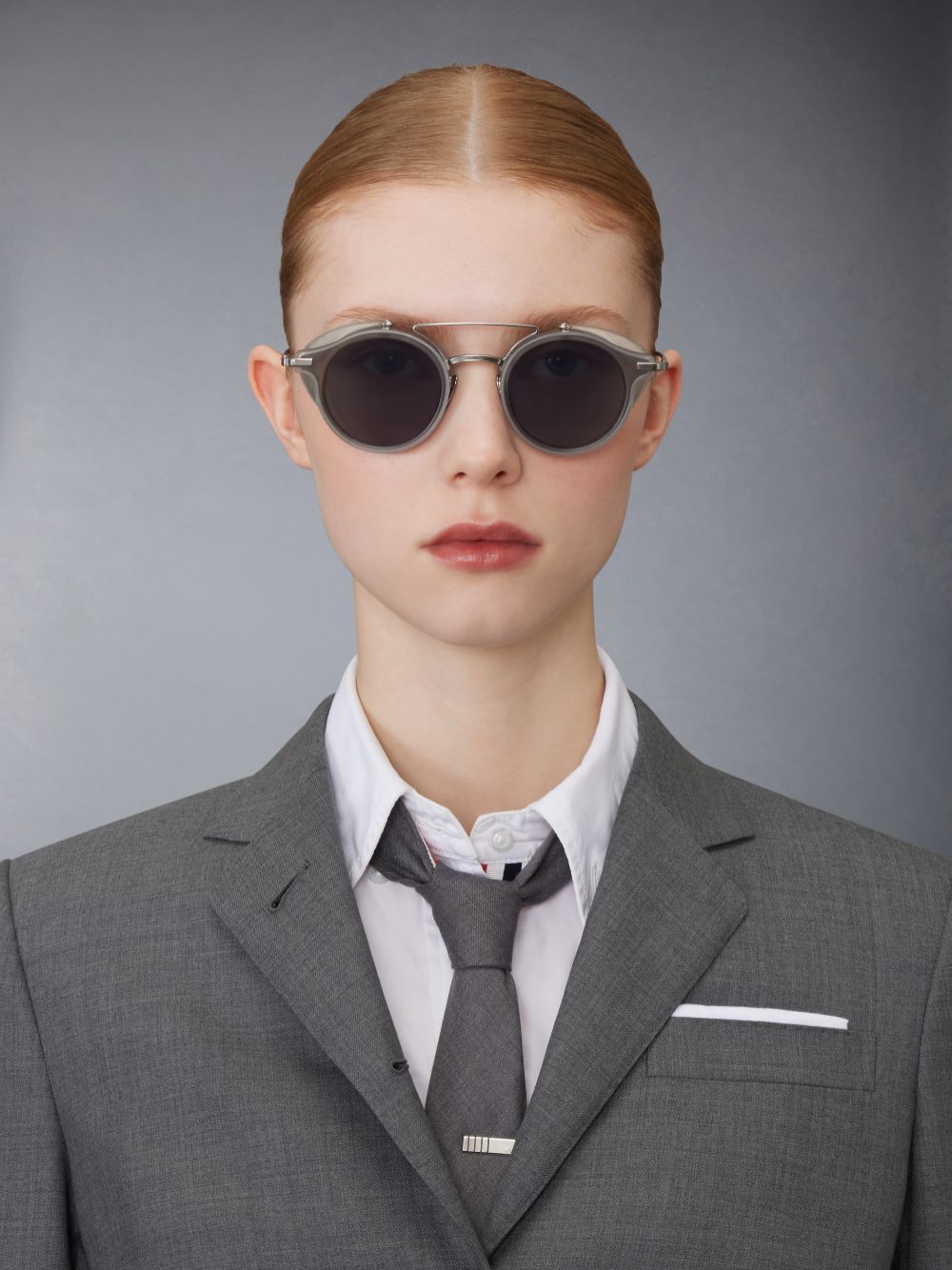 Thom Browne Acetate And Titanium Round W/ Side Shields Sonnenbrille Damen Grau | VTD49R88077