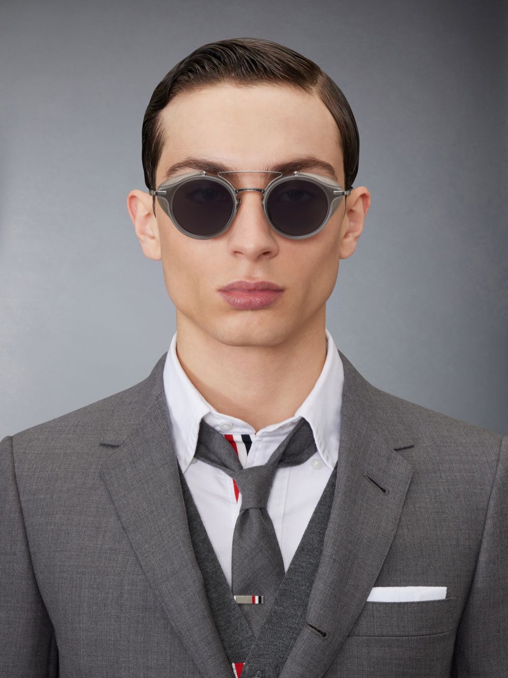 Thom Browne Acetate And Titanium Round W/ Side Shields Sonnenbrille Damen Grau | VTD49R88077