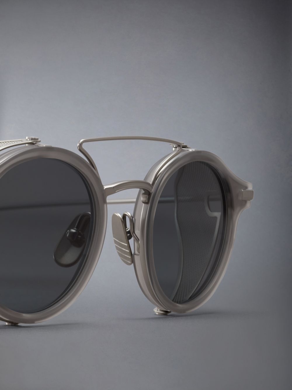 Thom Browne Acetate And Titanium Round W/ Side Shields Sonnenbrille Damen Grau | VTD49R88077