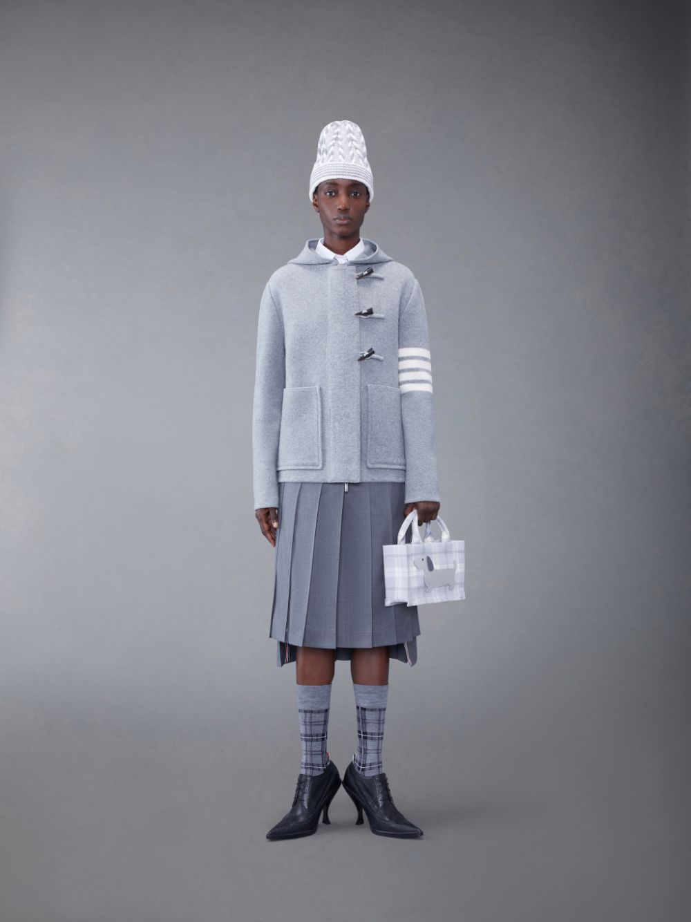 Thom Browne Boiled Wool 4-Bar Hooded Duffle Jacken Damen Grau | QNW51T64781