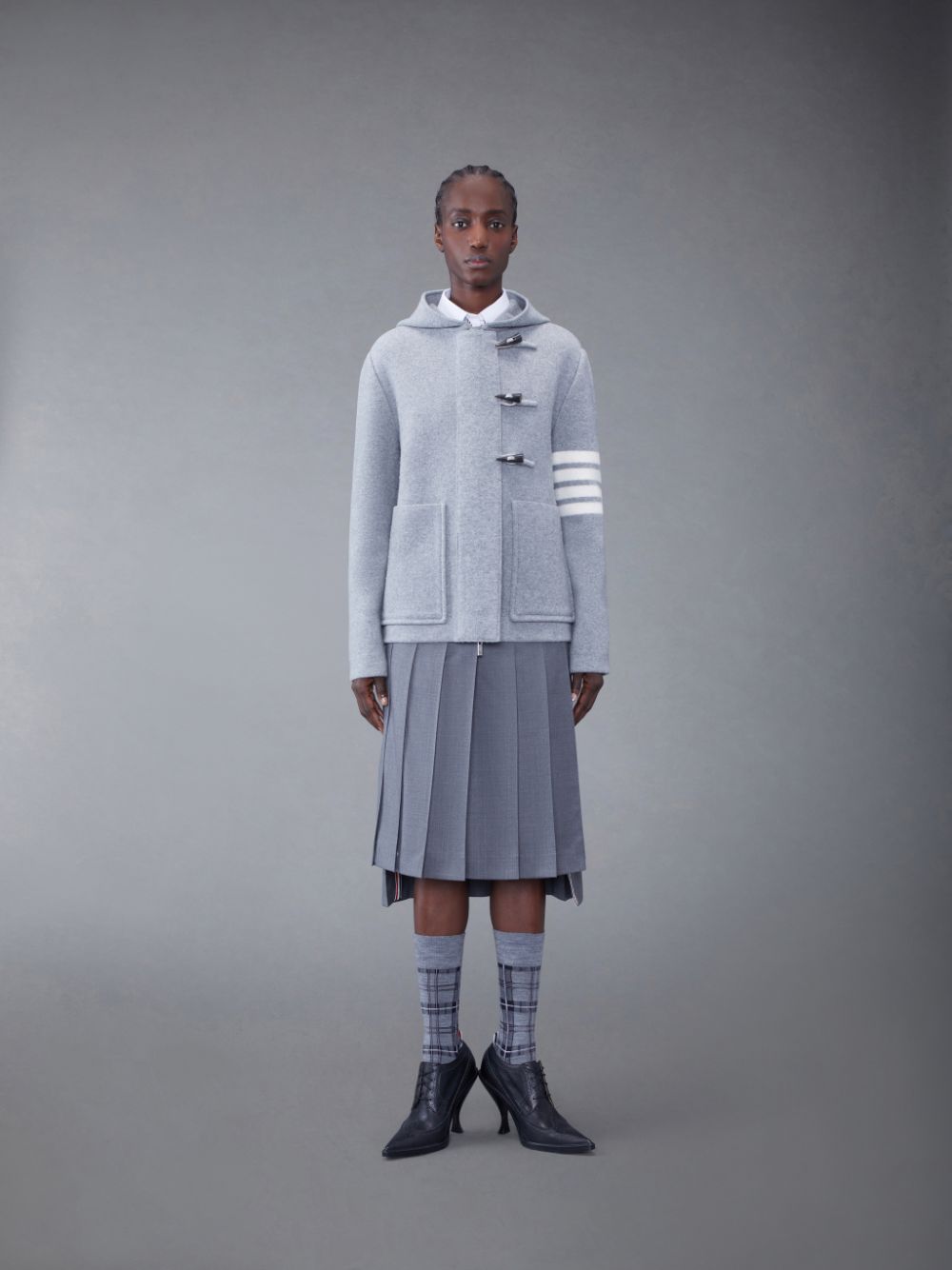 Thom Browne Boiled Wool 4-Bar Hooded Duffle Jacken Damen Grau | QNW51T64781