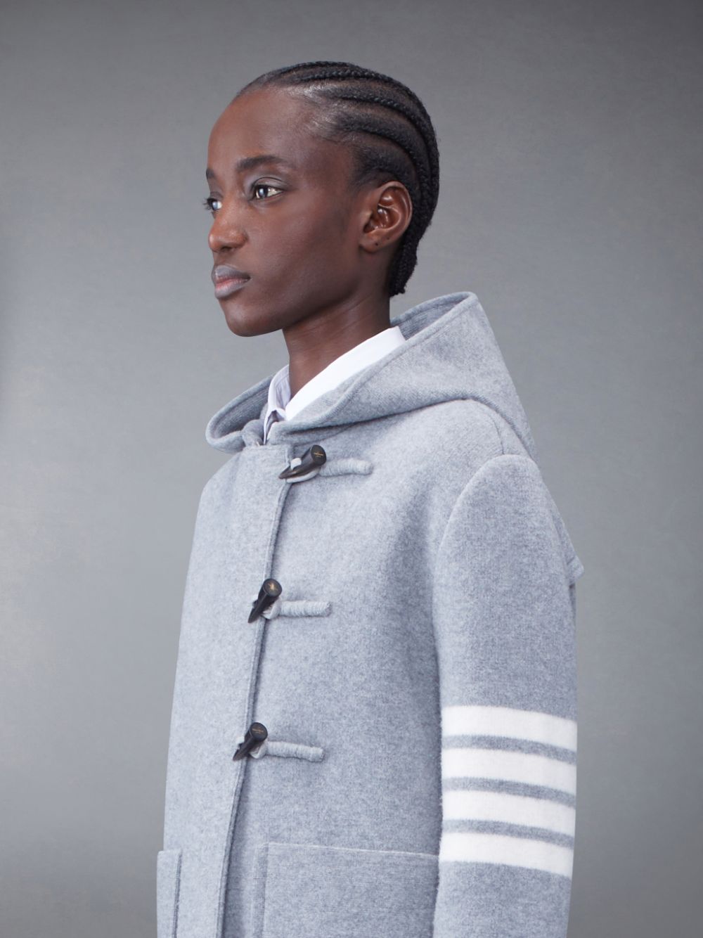Thom Browne Boiled Wool 4-Bar Hooded Duffle Jacken Damen Grau | QNW51T64781