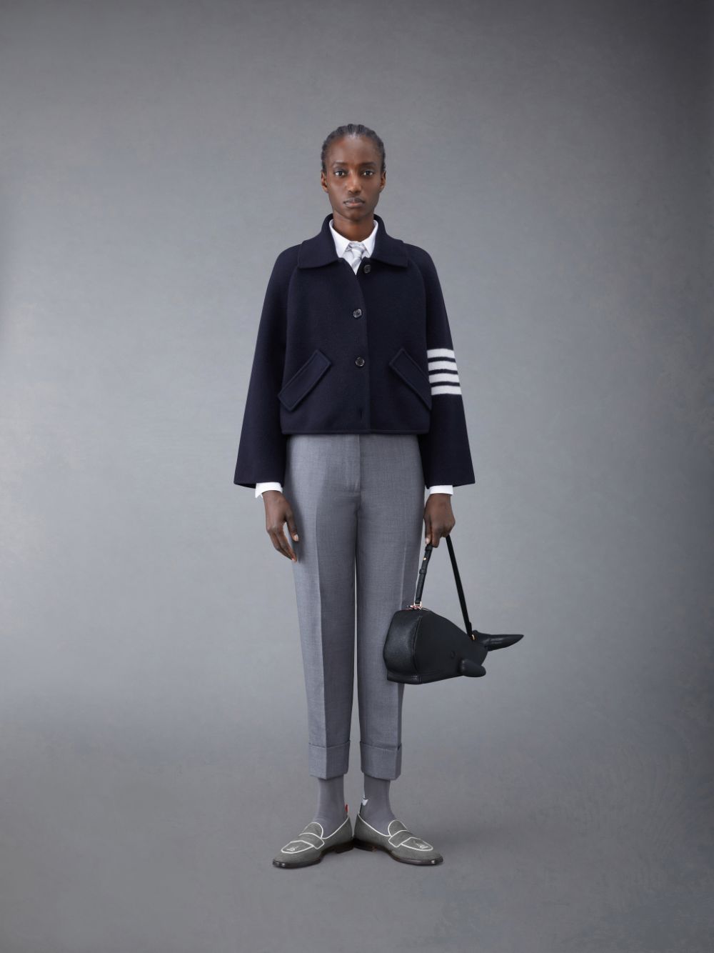 Thom Browne Boiled Wool Milano 4-Bar Cropped Car Mäntel Damen Blau | DMW78I09029