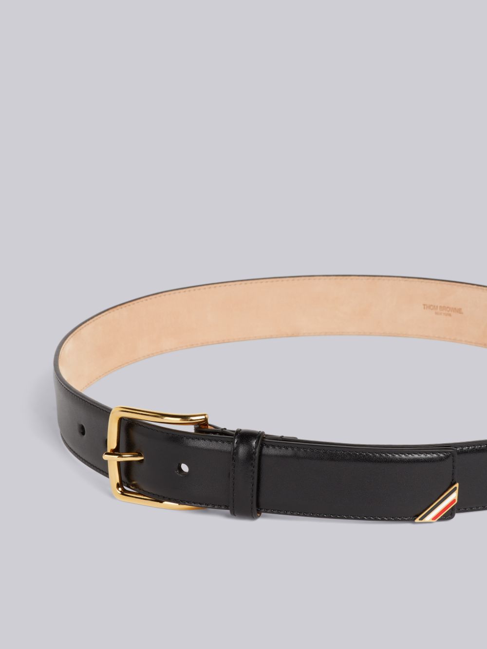 Thom Browne Box Calf Enamel Stripe Corner Classic Gürtel Herren Schwarz | PYK35C99736