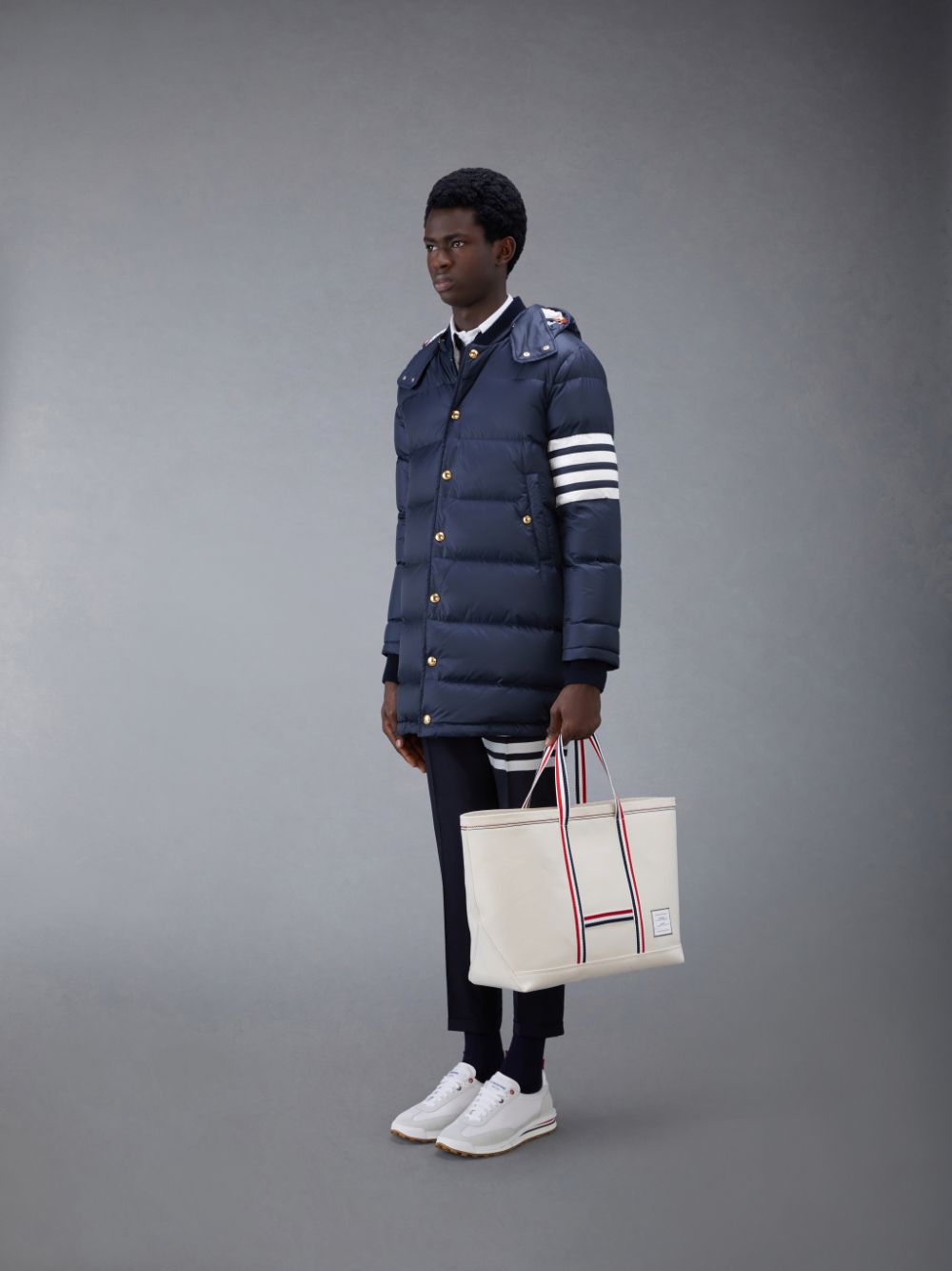 Thom Browne Canvas Stripe Medium Tool Tragetaschen Damen Weiß | SQP51X27243
