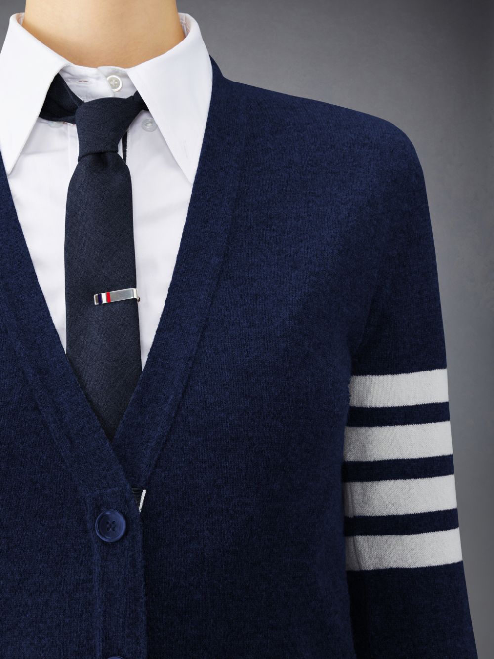 Thom Browne Cashmere 4-Bar Classic V-Neck Strickjacke Damen Blau | FHI12R49607