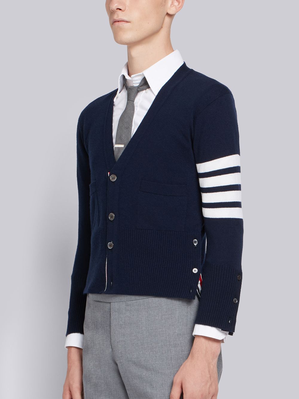 Thom Browne Cashmere 4-bar Short V-neck Strickjacke Herren Navy | CKD97H28829