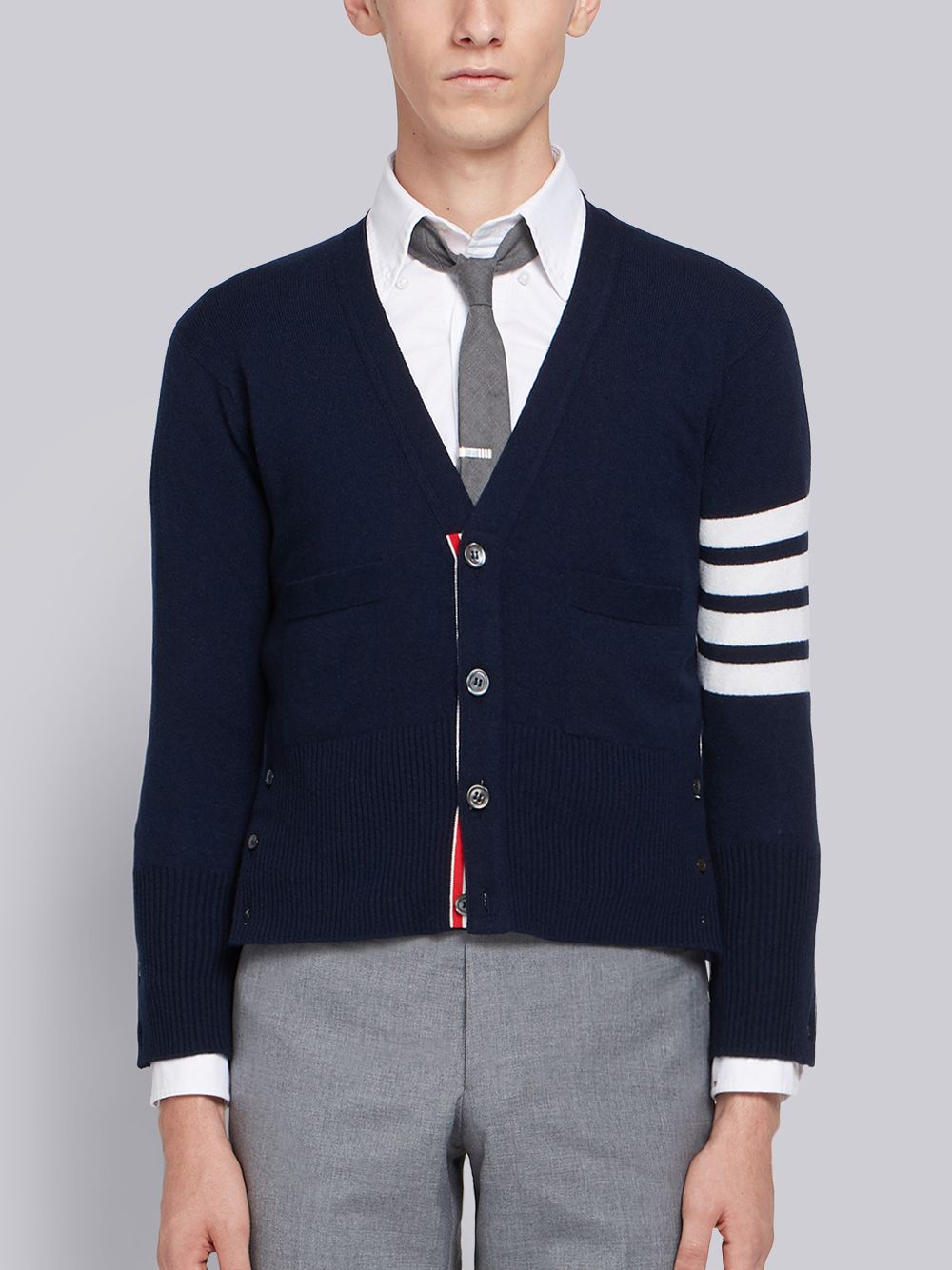 Thom Browne Cashmere 4-bar Short V-neck Strickjacke Herren Navy | CKD97H28829