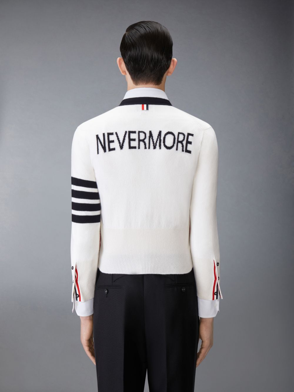 Thom Browne Cashmere Nevermore Intarsia 4-Bar Classic Short Strickjacke Herren Weiß | GDQ49J80558