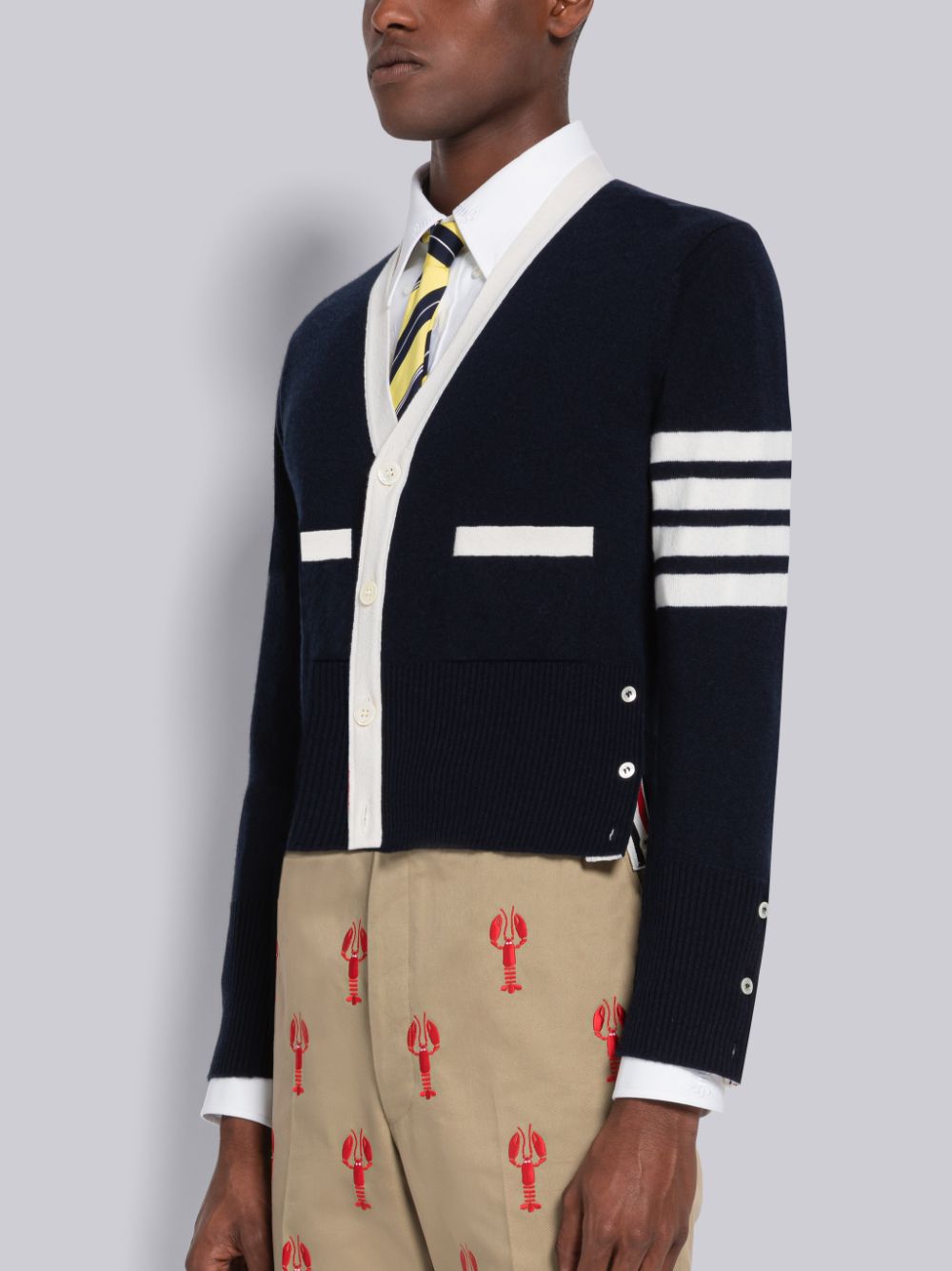 Thom Browne Cashmere Stripe V-Neck Strickjacke Herren Blau | CEB05R88984