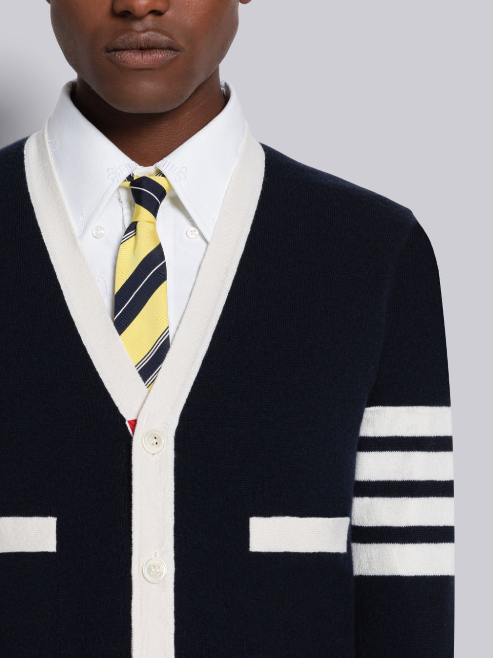 Thom Browne Cashmere Stripe V-Neck Strickjacke Herren Blau | CEB05R88984