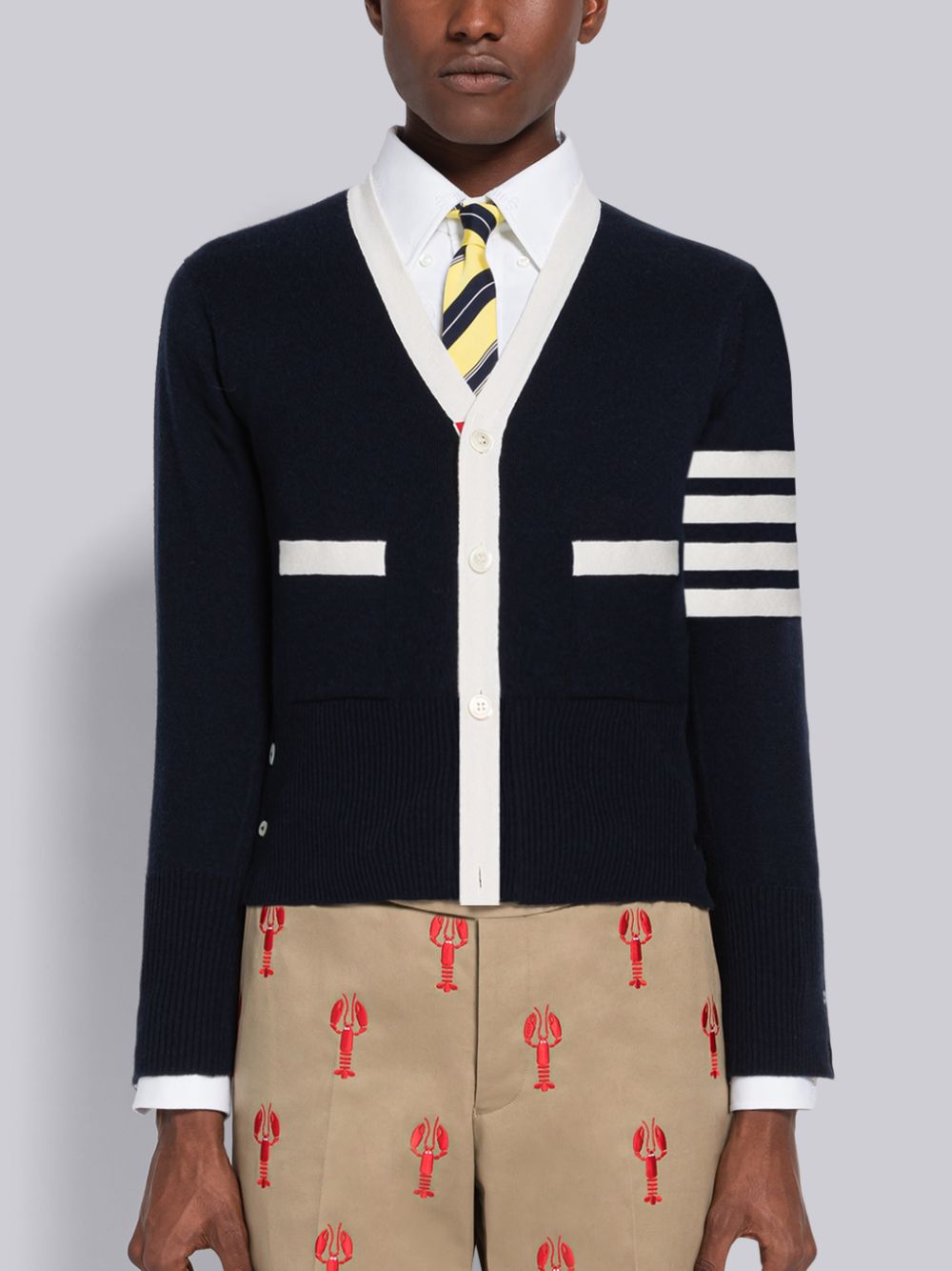Thom Browne Cashmere Stripe V-Neck Strickjacke Herren Blau | CEB05R88984
