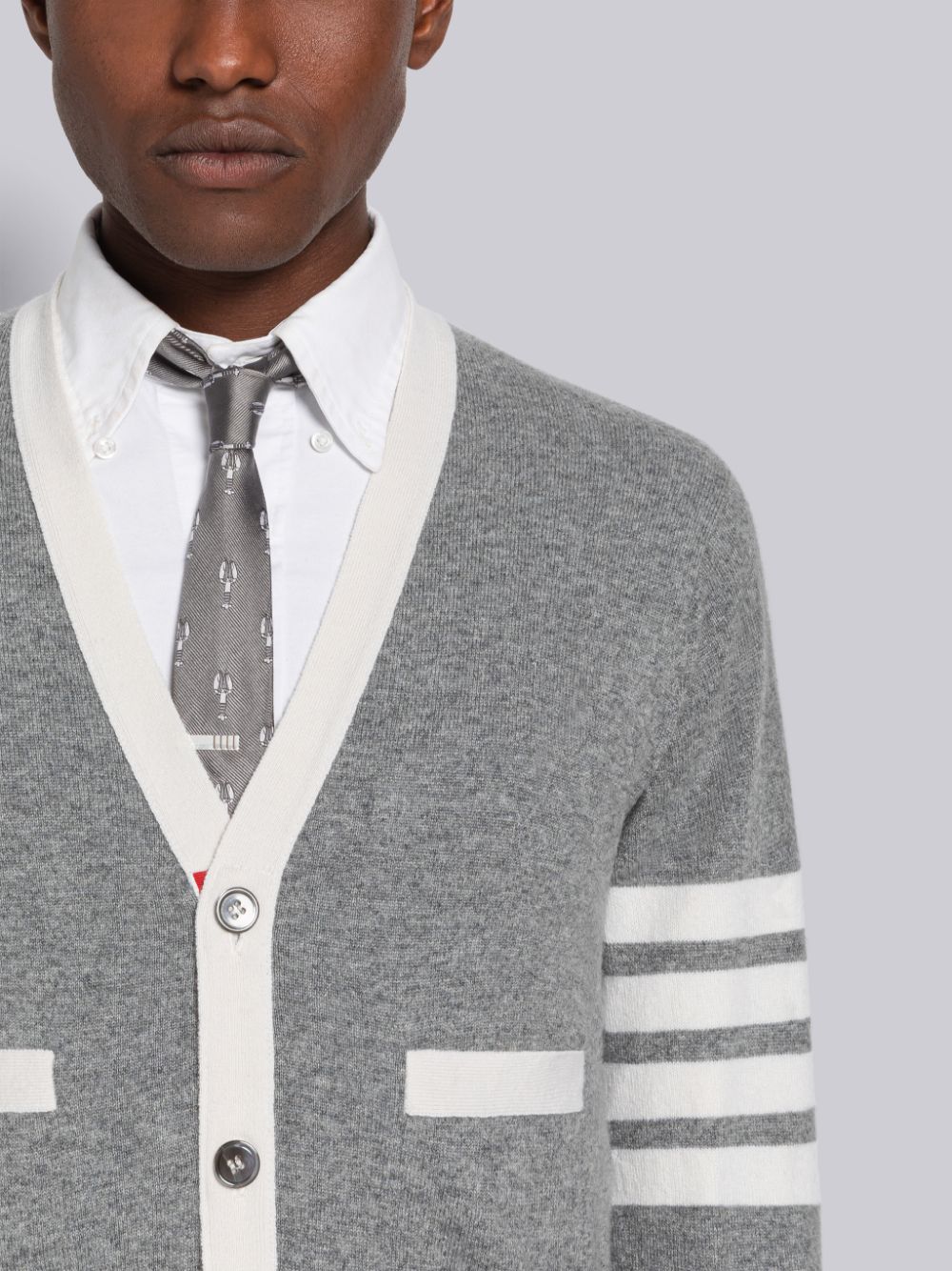 Thom Browne Cashmere Stripe V-Neck Strickjacke Herren Grau | WXL24Y40974