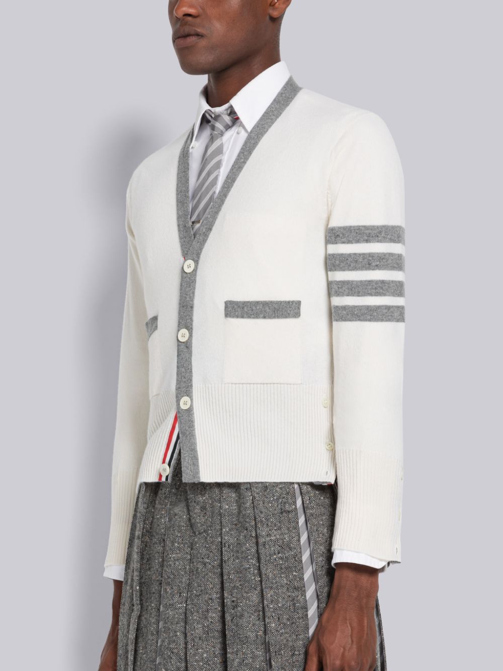 Thom Browne Cashmere Stripe V-Neck Strickjacke Herren Weiß | YJQ07Y97055