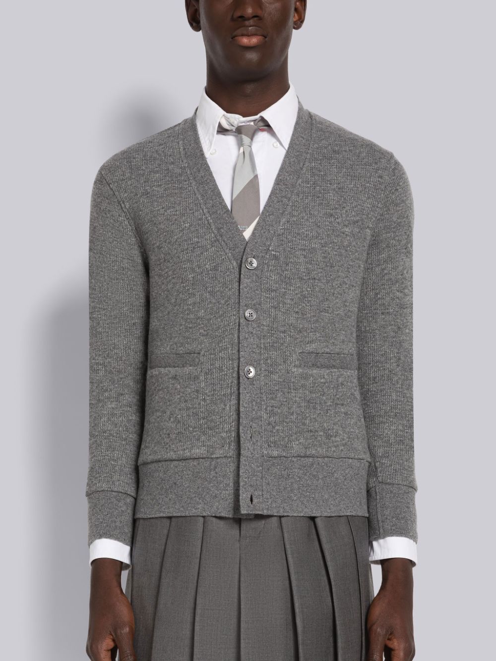 Thom Browne Cashmere Waffle Strickjacke Herren Grau | RIT39L53454
