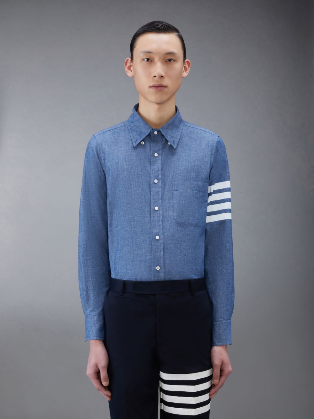 Thom Browne Chambray 4-Bar Hemd Herren Blau | GZC38P67484