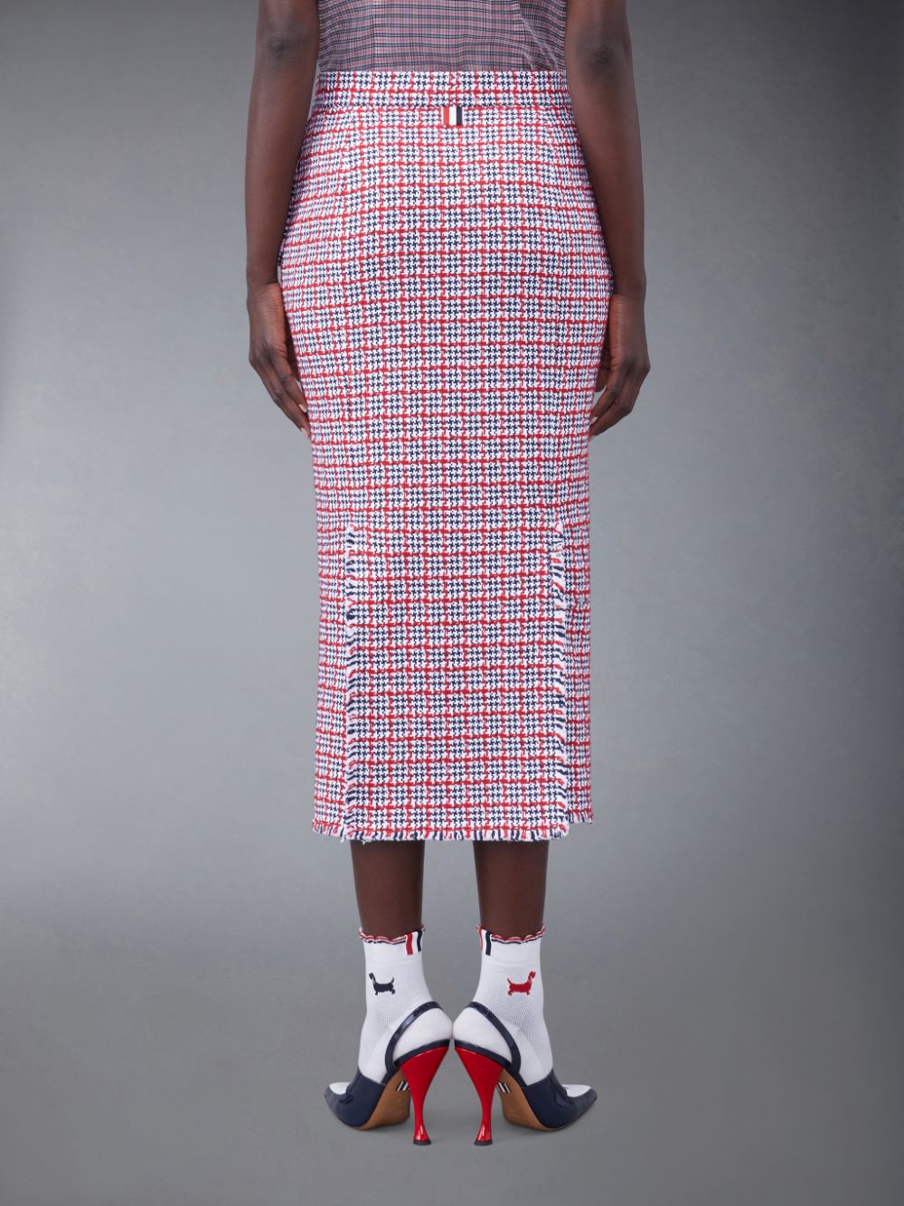 Thom Browne Check Summer Tweed Fray Maxi Low Rise Pencil Röcke Damen Weiß | JKR18L42271