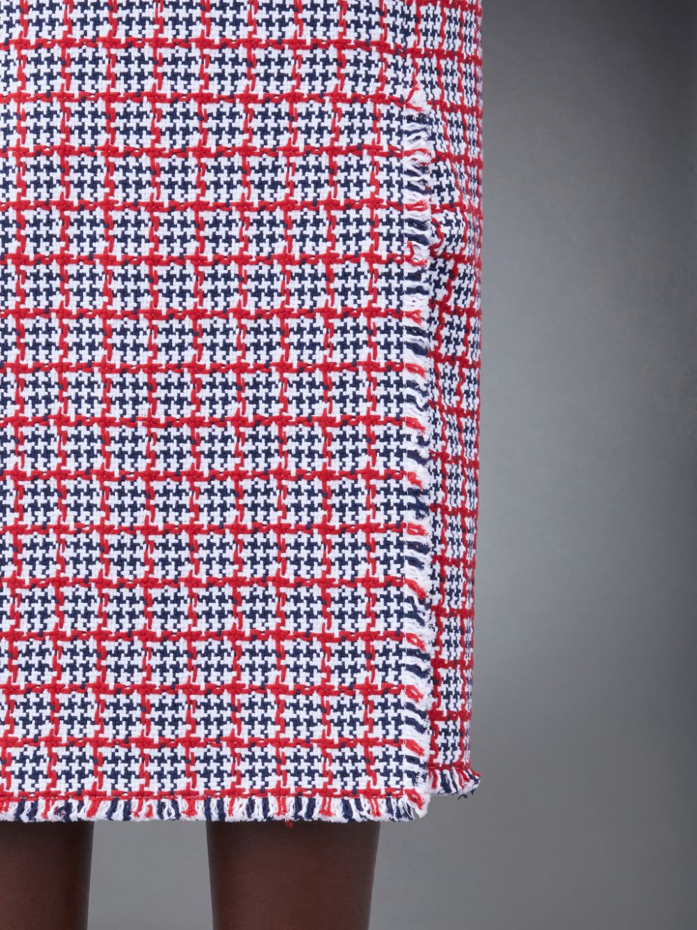 Thom Browne Check Summer Tweed Fray Maxi Low Rise Pencil Röcke Damen Weiß | JKR18L42271