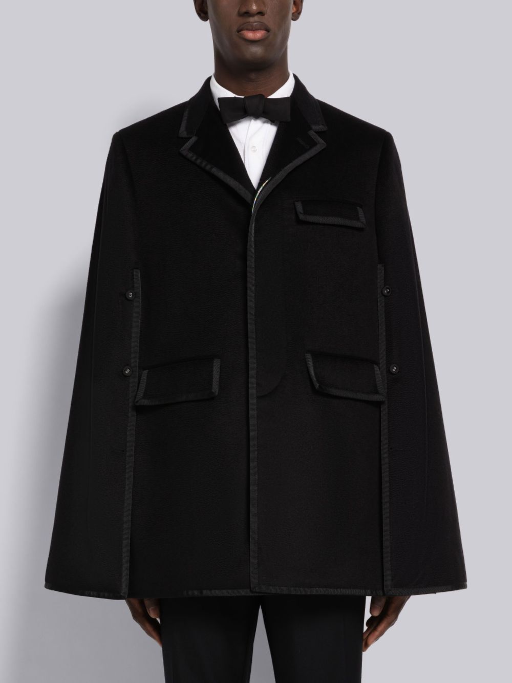 Thom Browne Chesterfield grosgrain-trim cape Mäntel Herren Schwarz | TYR95P75500