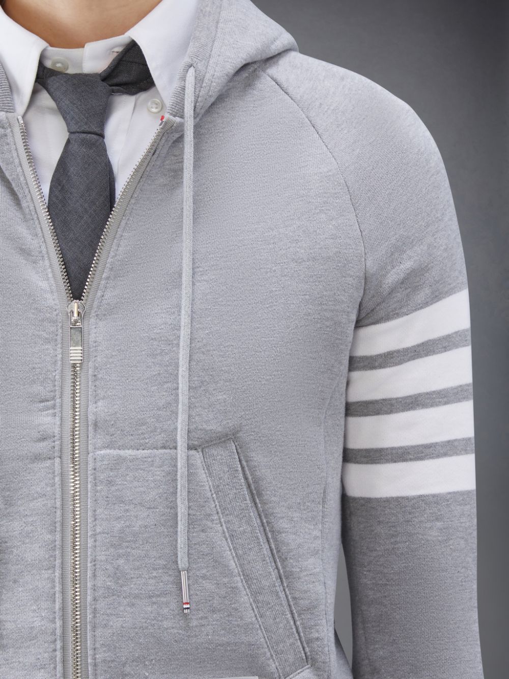 Thom Browne Classic Loopback 4-Bar Full Zip Hoodie Herren Grau | VYV54G16345