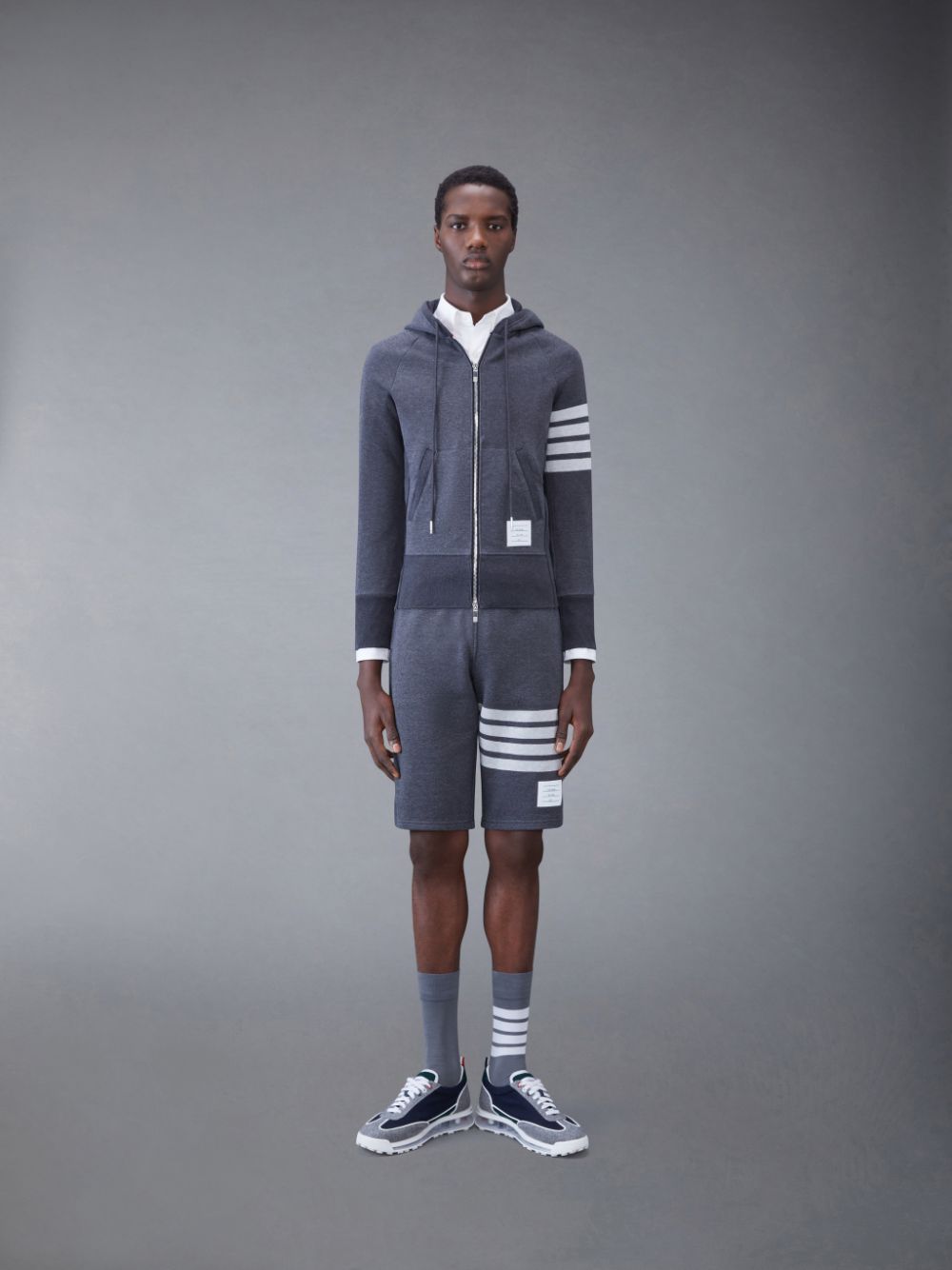 Thom Browne Classic Loopback 4-Bar Zip Hoodie Herren Grau | MJW79K00150
