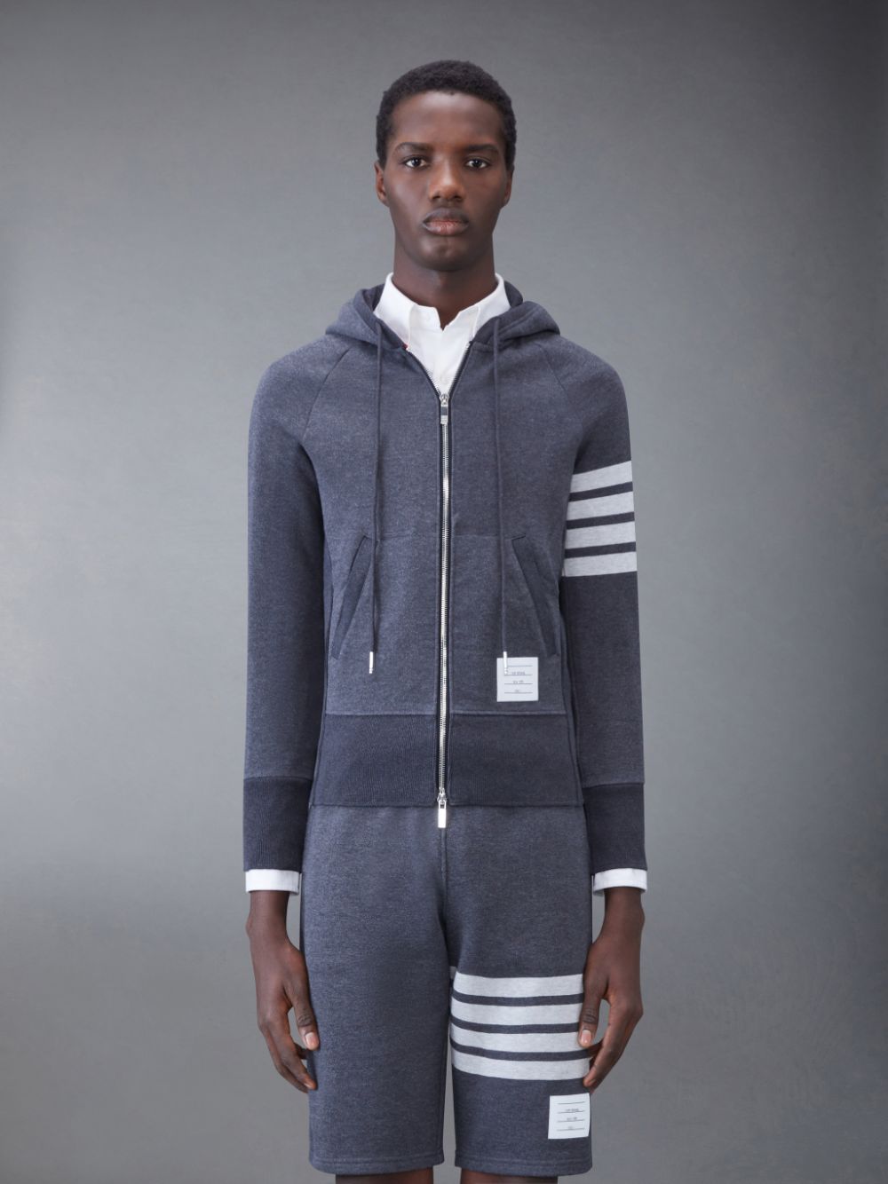 Thom Browne Classic Loopback 4-Bar Zip Hoodie Herren Grau | MJW79K00150