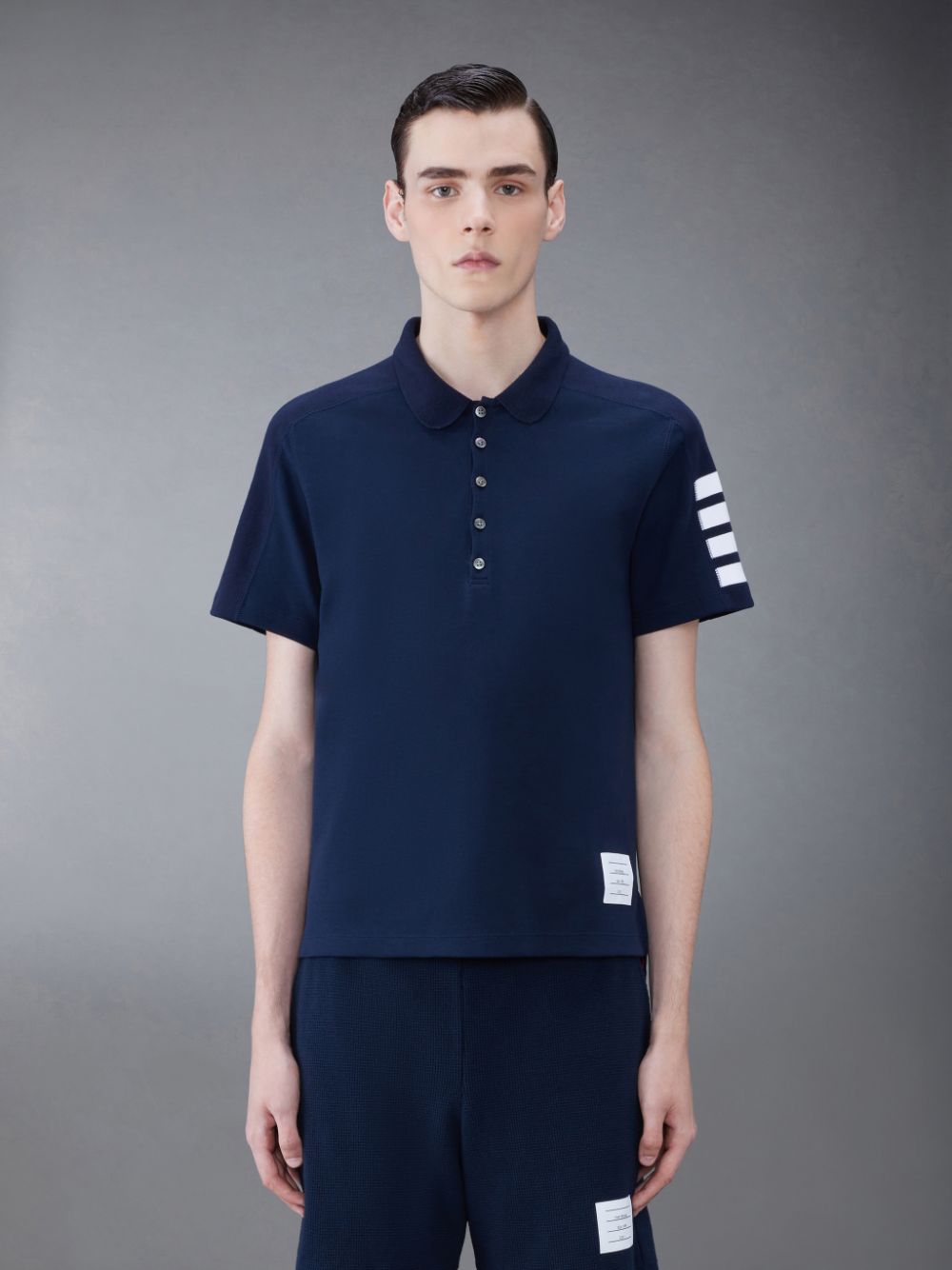 Thom Browne Cotton 4-Bar Short Sleeve Poloshirt Herren Blau | WUZ77S15426