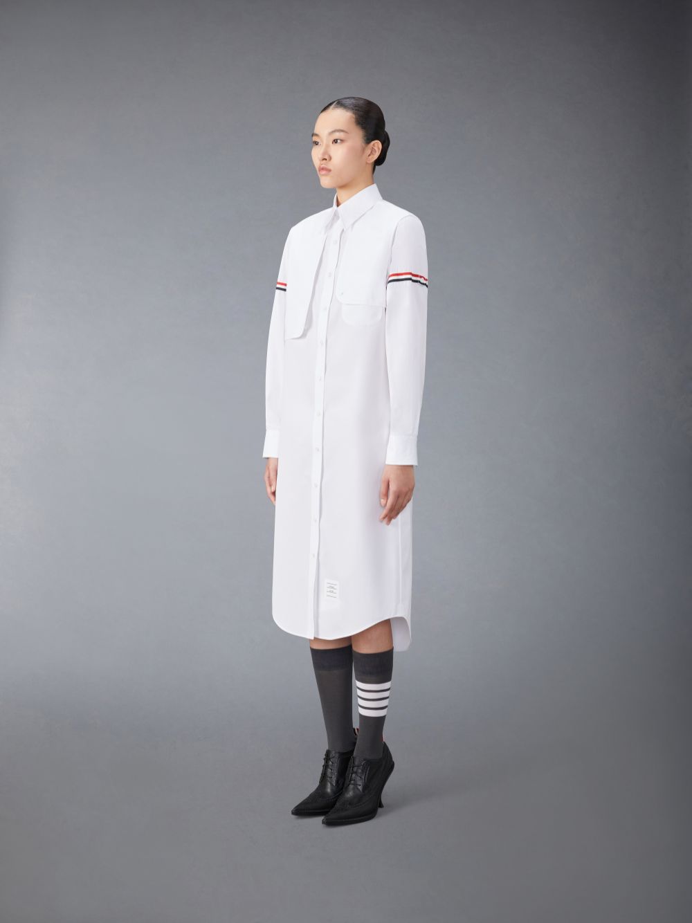 Thom Browne Cotton Armband Easy Fit Maxi Shirt Kleid Damen Weiß | JLL70U38981