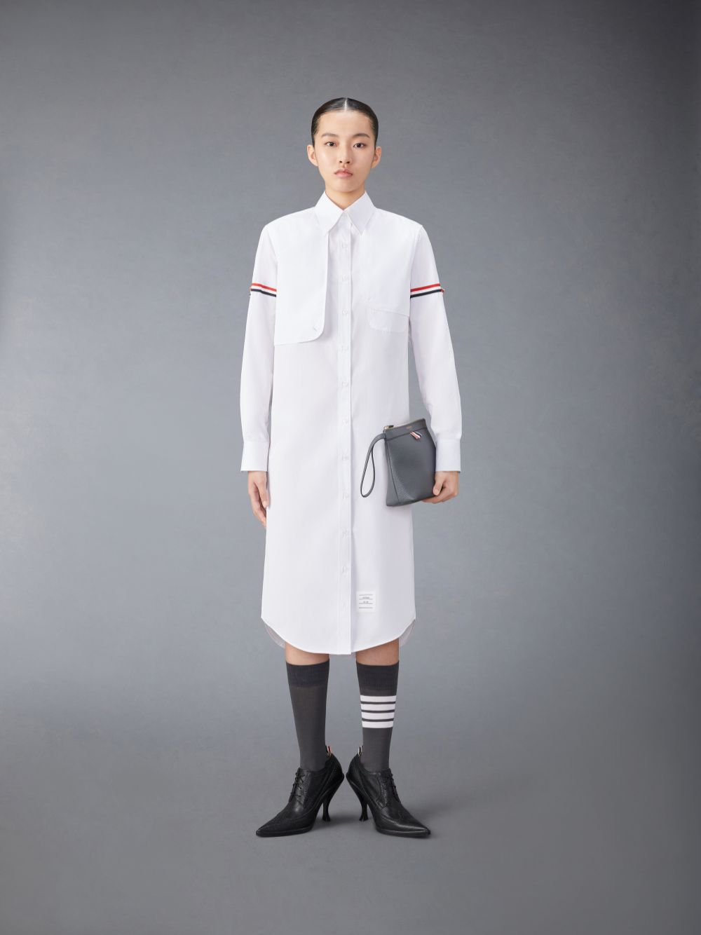 Thom Browne Cotton Armband Easy Fit Maxi Shirt Kleid Damen Weiß | JLL70U38981