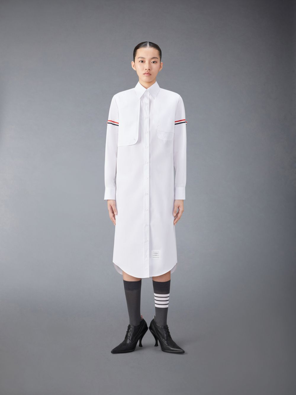 Thom Browne Cotton Armband Easy Fit Maxi Shirt Kleid Damen Weiß | JLL70U38981