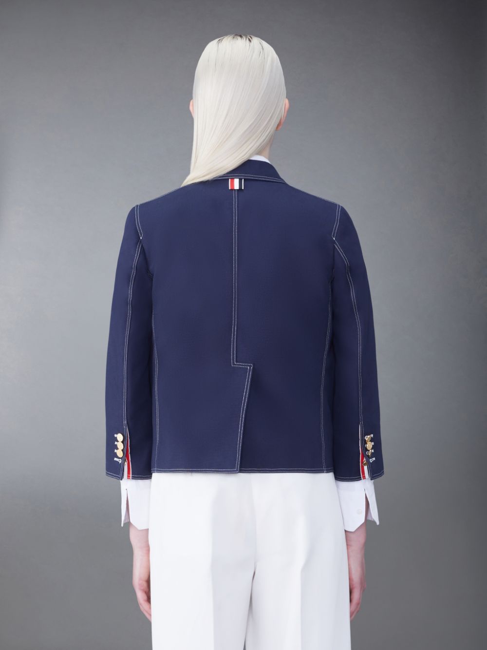 Thom Browne Cotton Canvas Cropped Patch Pocket Sack Jacken Damen Blau | MEU34Q43744