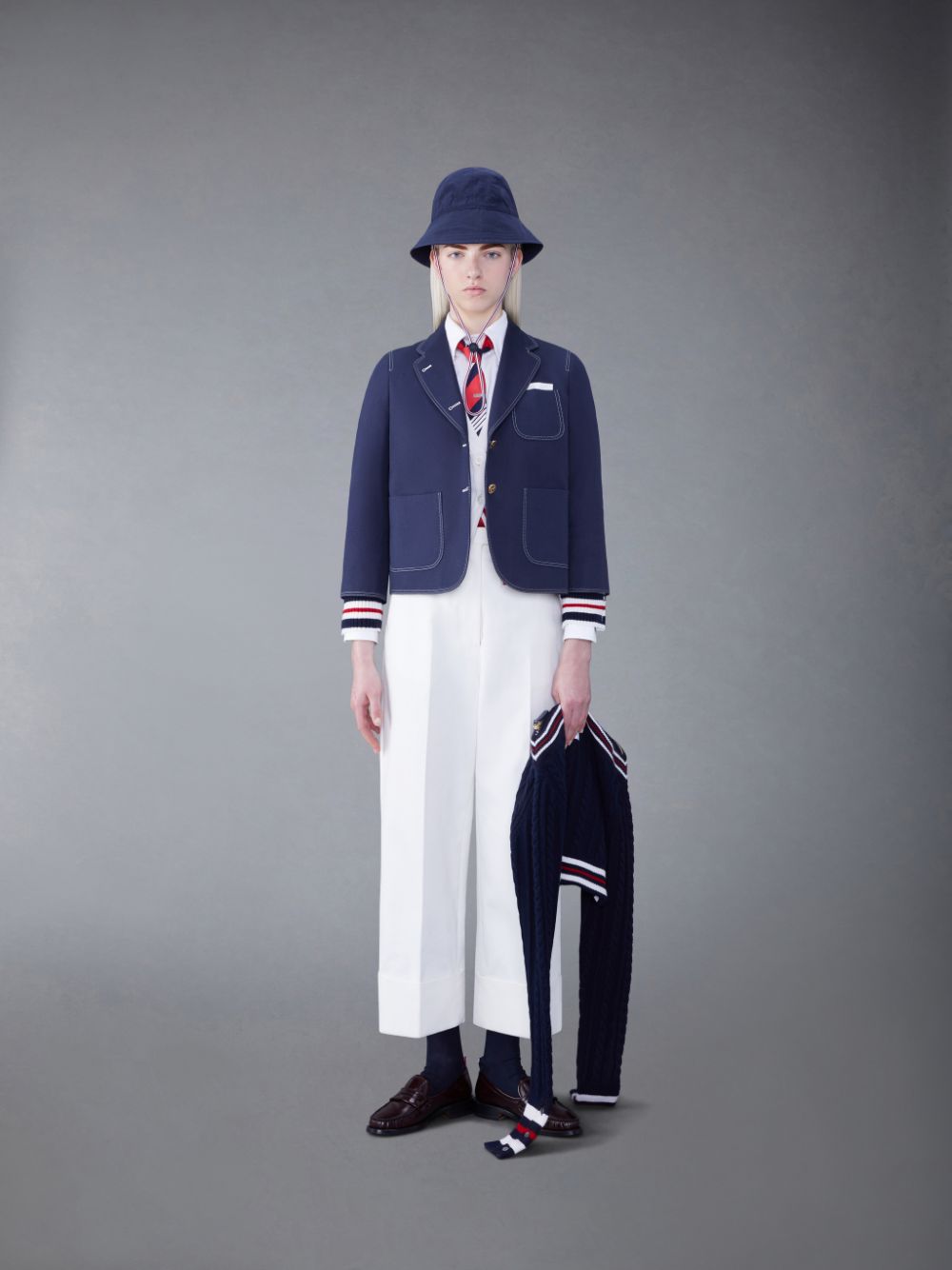 Thom Browne Cotton Canvas Cropped Patch Pocket Sack Jacken Damen Blau | MEU34Q43744