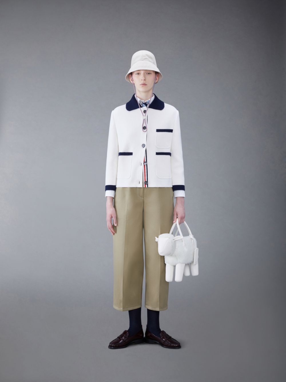 Thom Browne Cotton Cashmere Polo Collar Pocket Jacken Damen Weiß | MPL41G74120