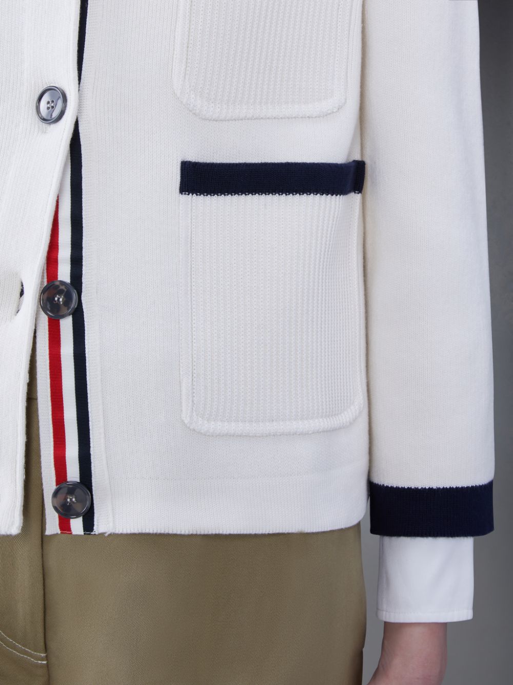 Thom Browne Cotton Cashmere Polo Collar Pocket Jacken Damen Weiß | MPL41G74120