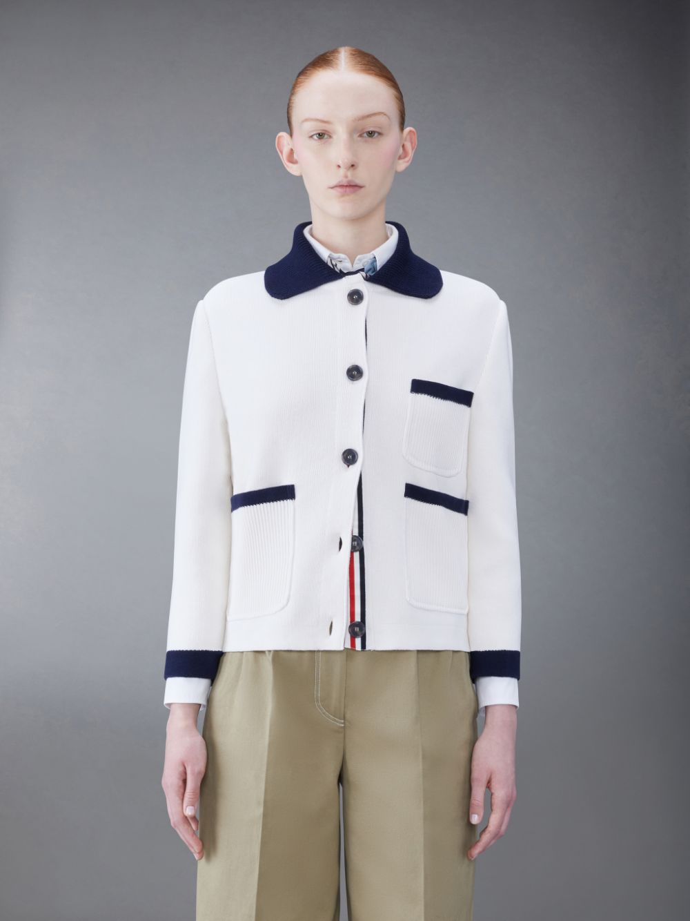Thom Browne Cotton Cashmere Polo Collar Pocket Jacken Damen Weiß | MPL41G74120