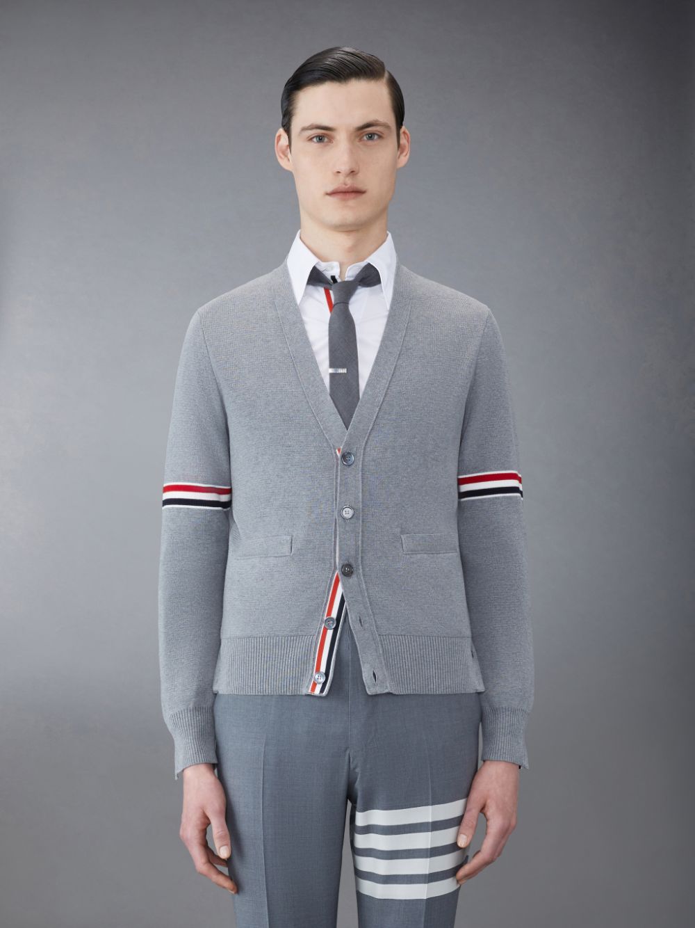 Thom Browne Cotton Milano V-Neck Strickjacke Herren Grau | KQJ27O53236