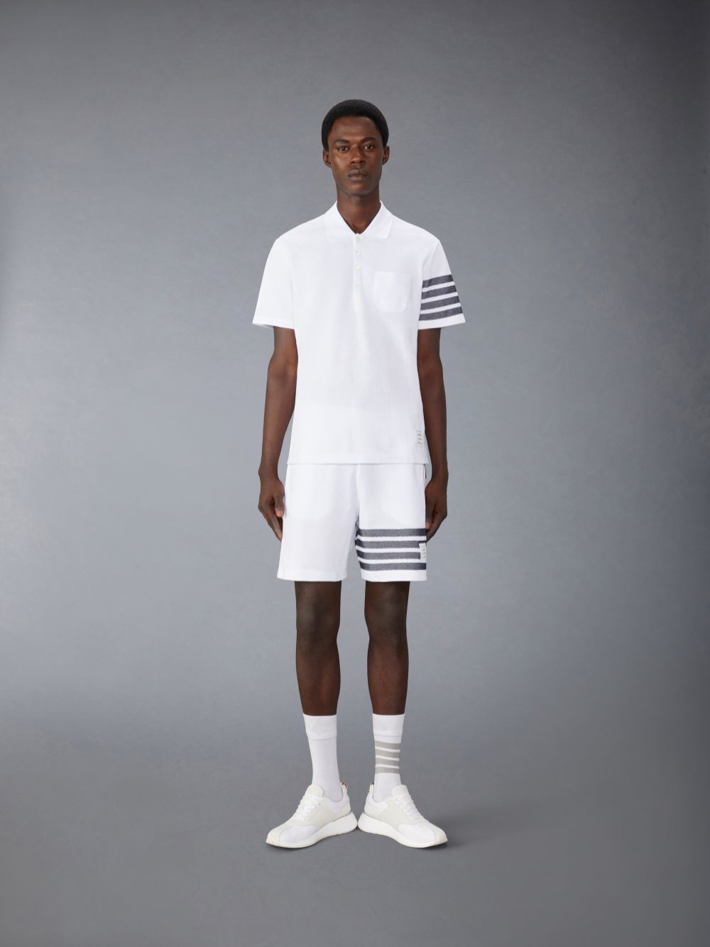 Thom Browne Cotton Pique 4-Bar Poloshirt Herren Weiß | VHL22G49481