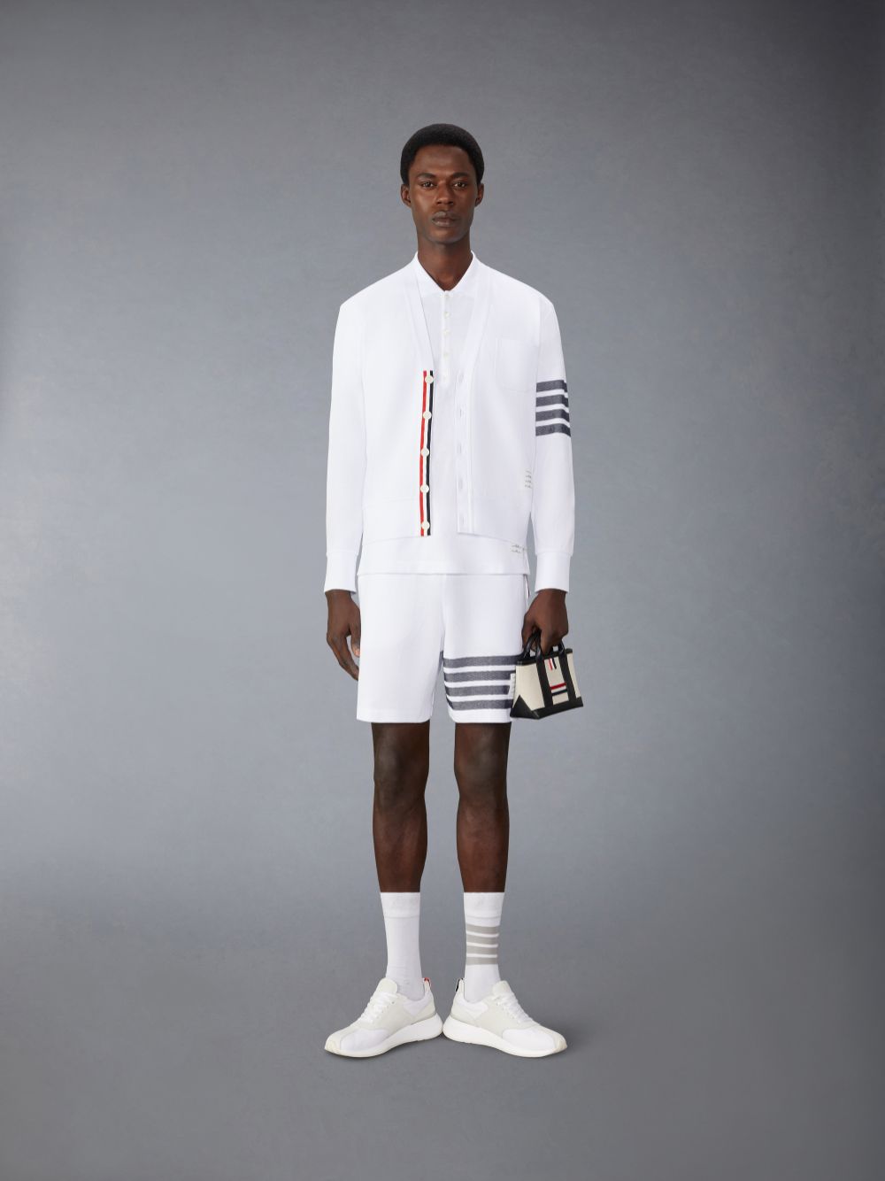 Thom Browne Cotton Pique 4-Bar Strickjacke Herren Weiß | MHX32F21479
