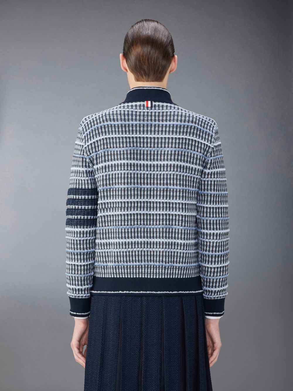 Thom Browne Cotton and Linen Tweed Jacquard 4-Bar Bomber Jacken Herren Blau | AMM19X35612