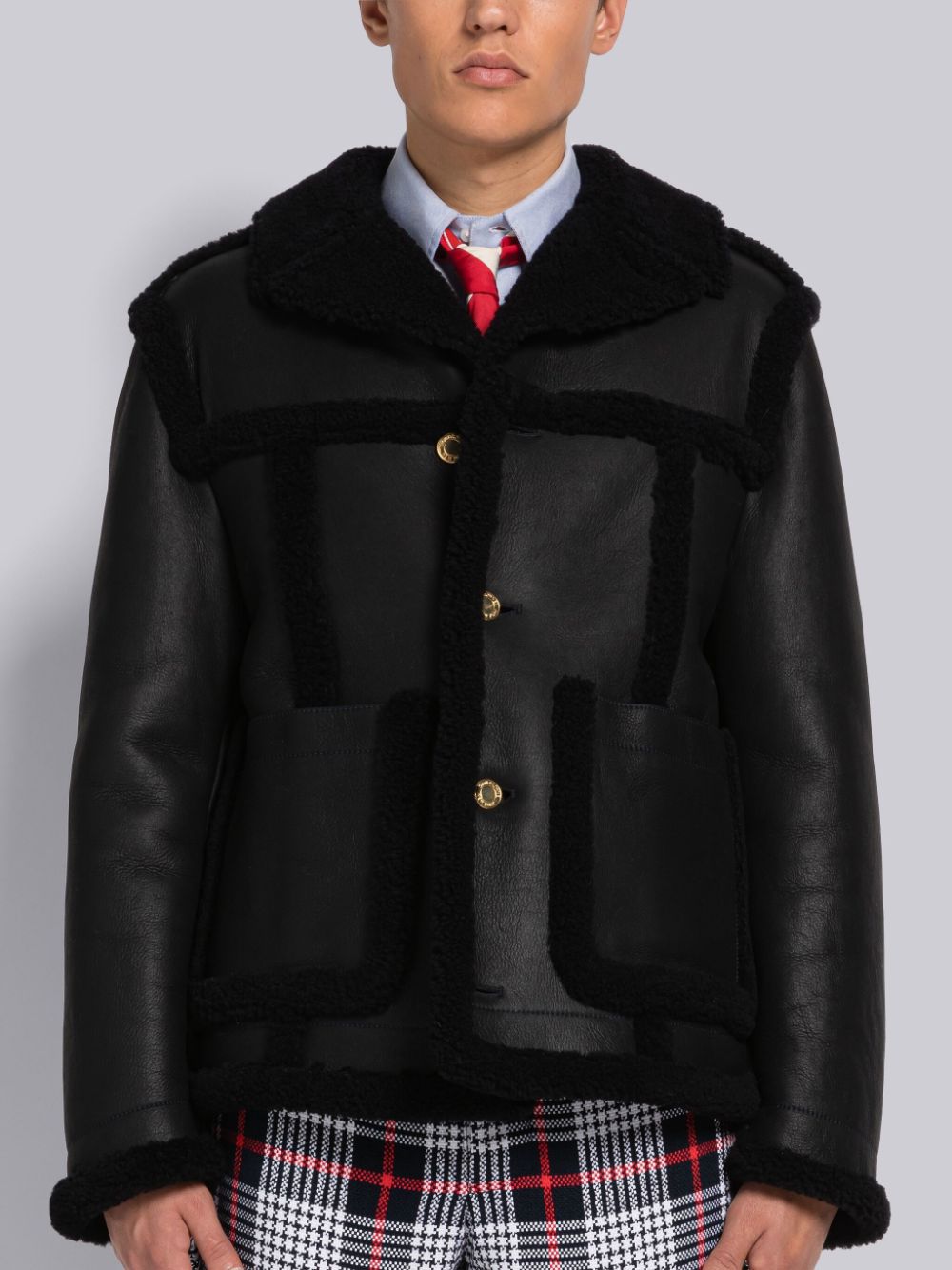 Thom Browne DYED SHEARLING PATCH POCKET BUTTON UP Jacken Herren Blau | SUA50W21719
