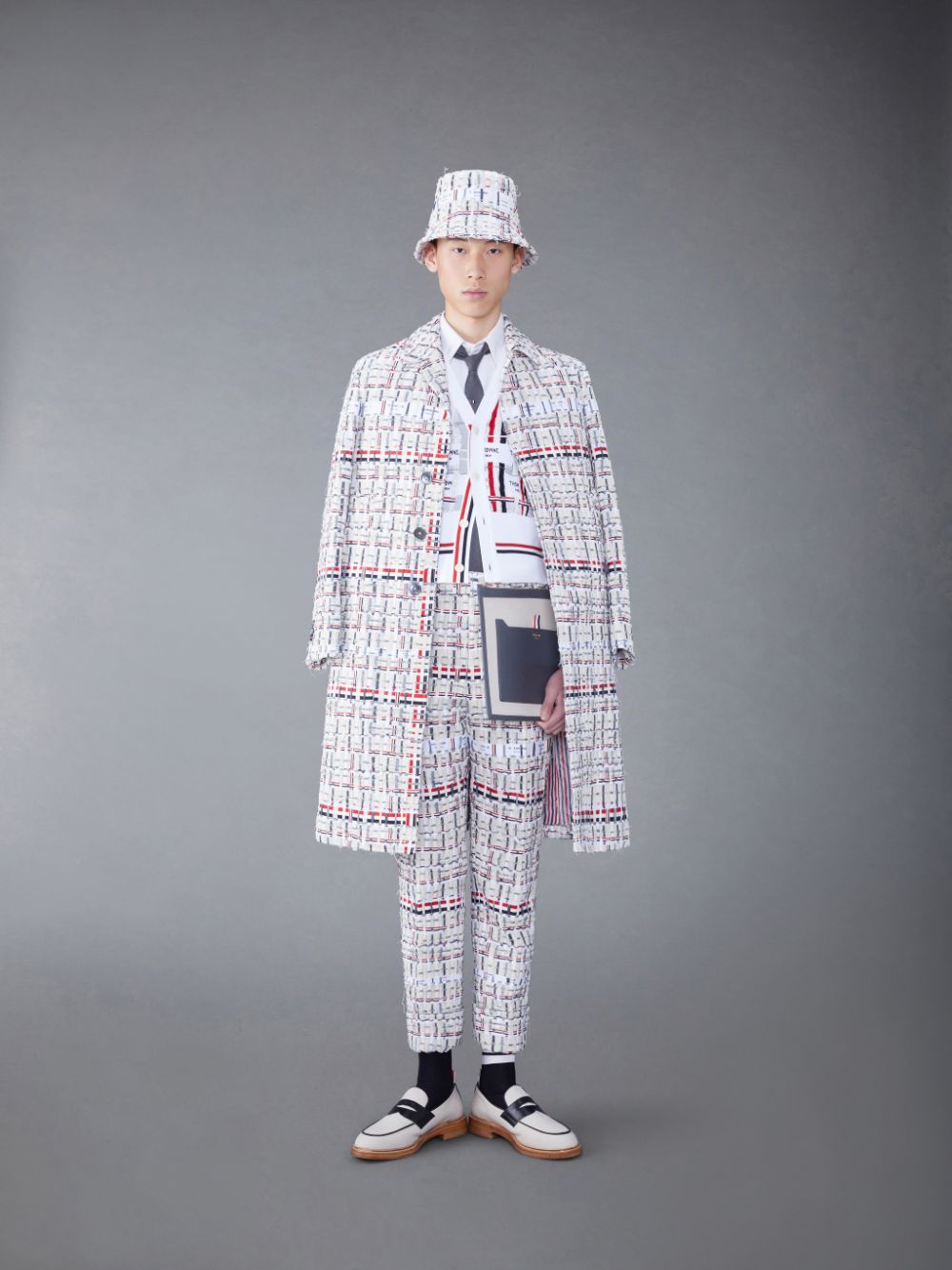 Thom Browne Deconstructed Tweed Relaxed Bal Collar Mäntel Herren Beige | OTG51C51483