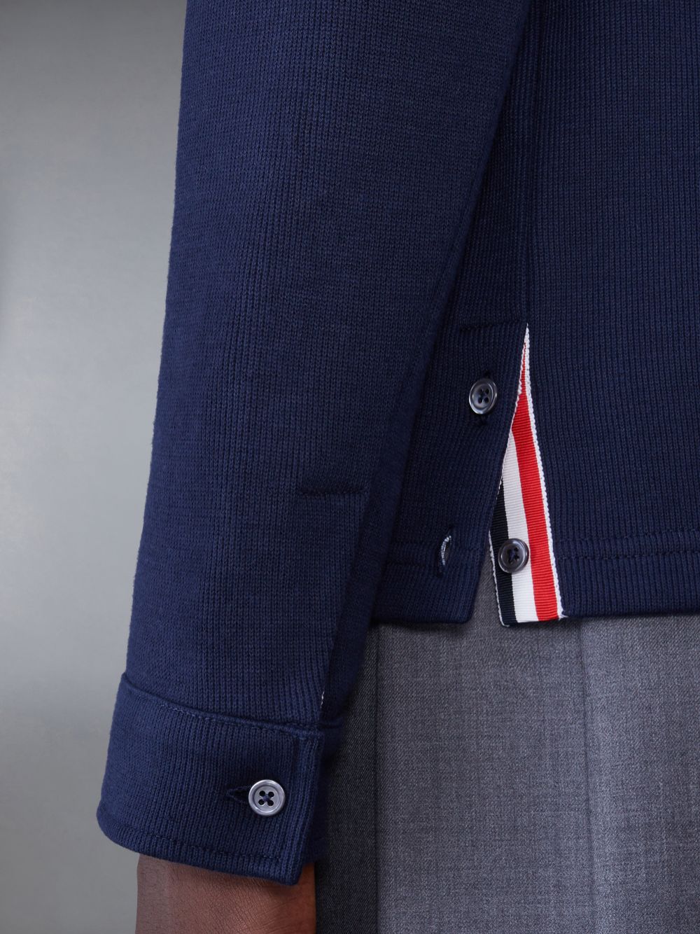 Thom Browne Double Face Cotton Knit 4-Bar Button Down Shirt Jacken Herren Navy | XBU47C73918