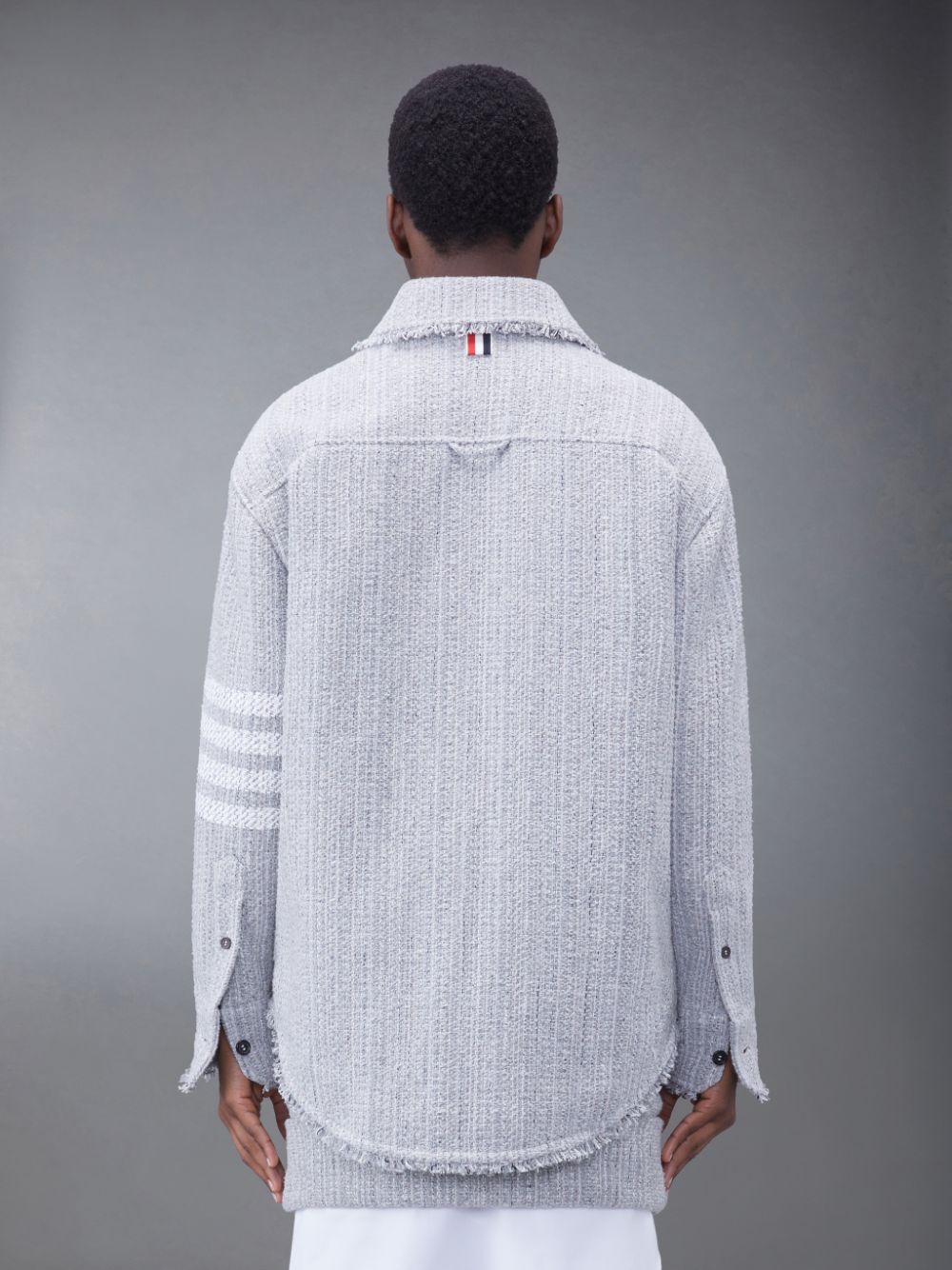Thom Browne Downfill Tweed Fray 4-Bar Oversized Shirt Jacken Damen Grau | PQI36G58581