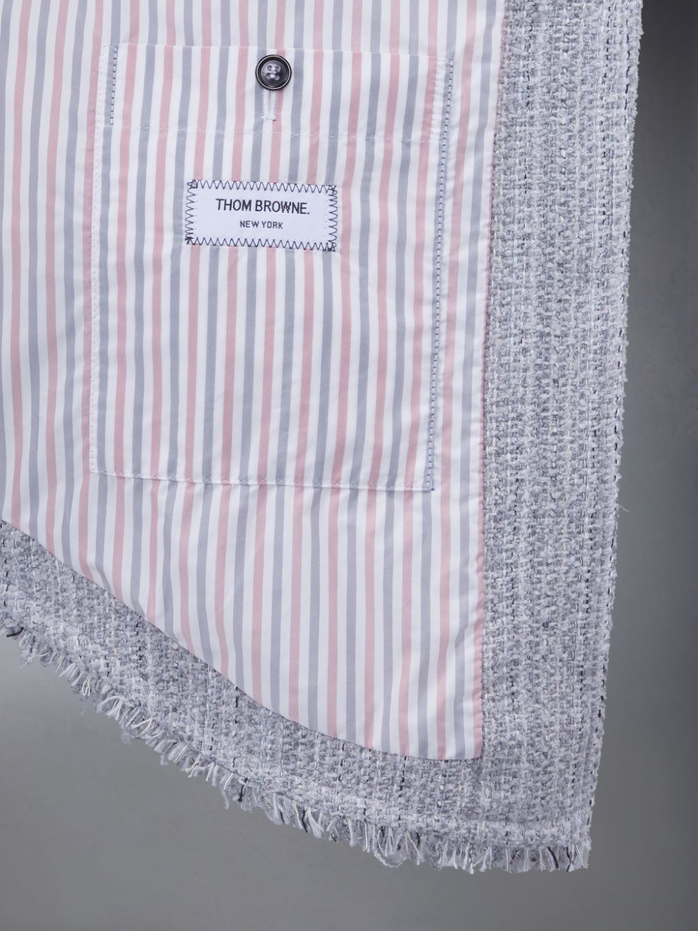 Thom Browne Downfill Tweed Fray 4-Bar Oversized Shirt Jacken Damen Grau | PQI36G58581