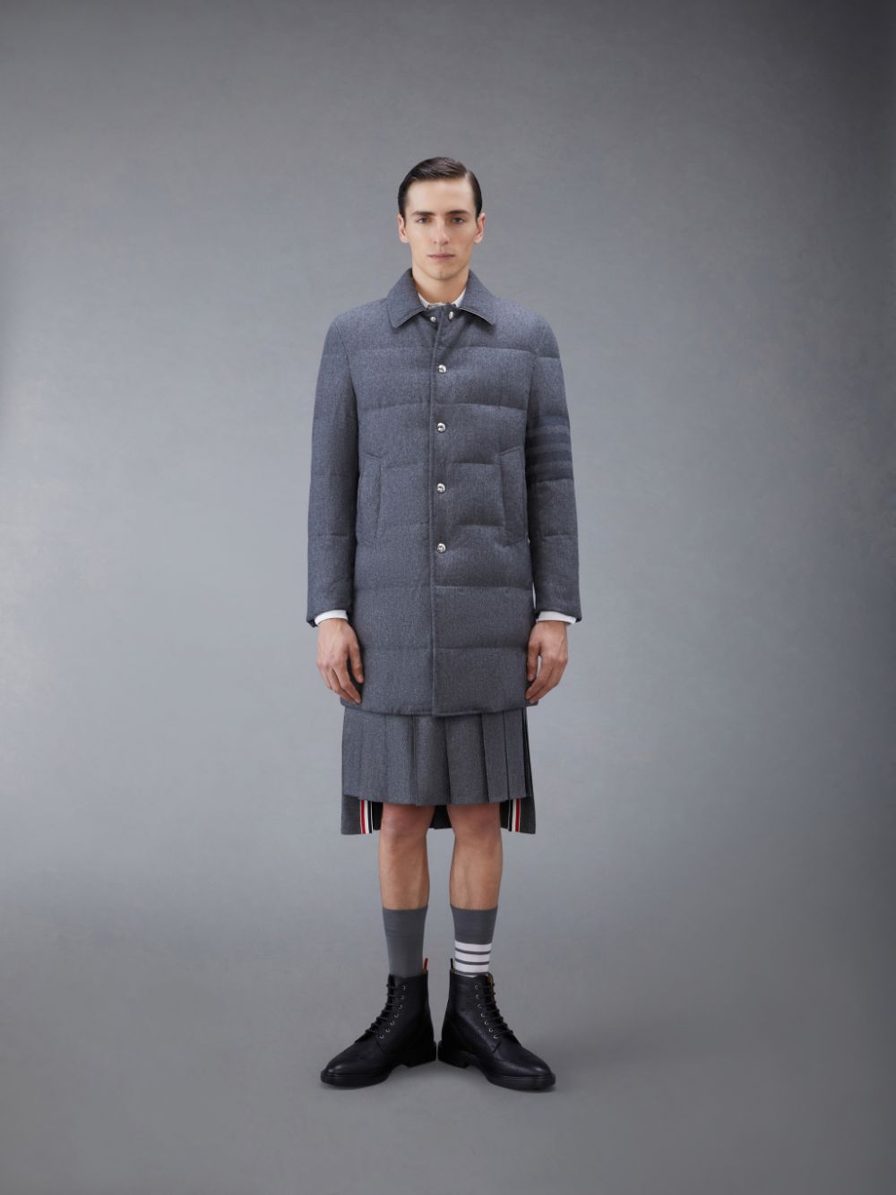 Thom Browne Downfilled Flannel 4-Bar Bal Collar Mäntel Herren Grau | PVH39U64200