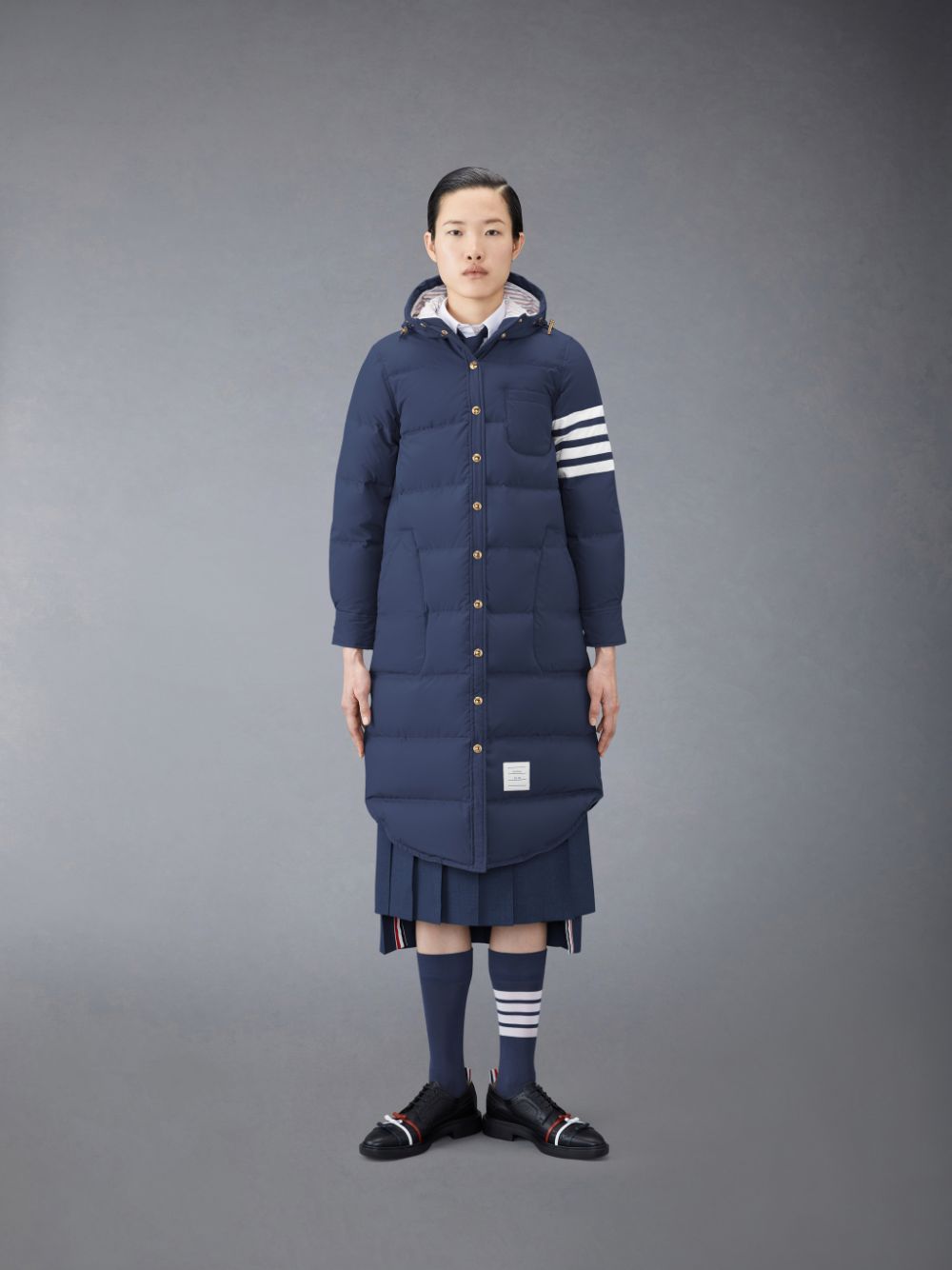 Thom Browne Downfilled Ripstop 4-Bar Hooded Shirtdress Mäntel Damen Blau | EWZ10E92627