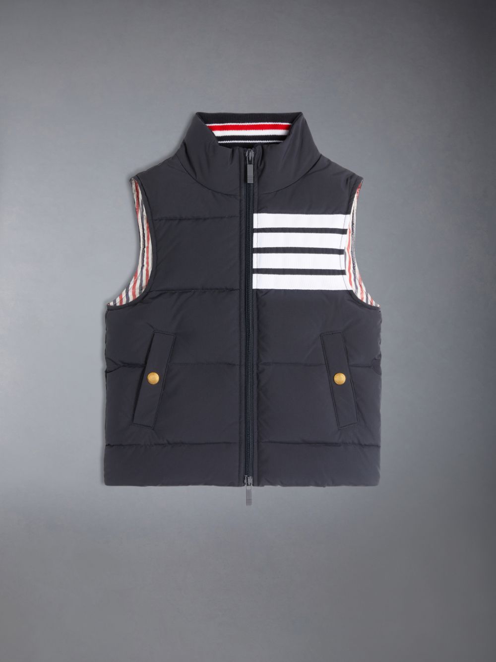 Thom Browne Downfilled Ripstop 4-Bar Weste Jungen Blau | TVM46R40550
